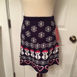 NEW DEREK HEART SKIRT MINI HOLIDAY BLUE WHITE RED CHRISTMAS A-LINE Size S SMALL